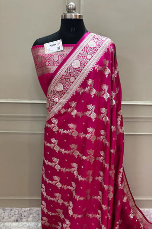 Pink Papakipari Katan Silk Banarasi Saree