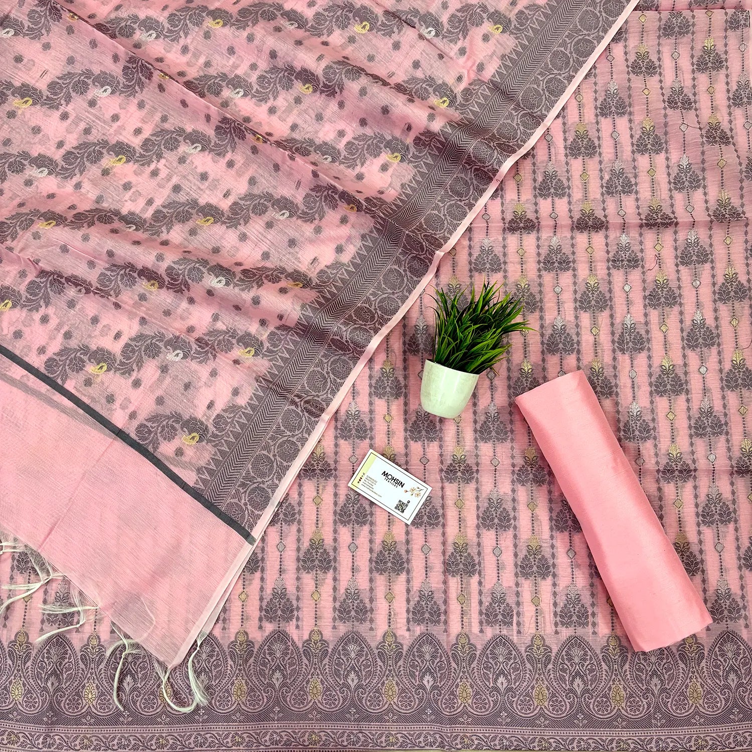 Pink Resham Zari Banarasi Silk Suit