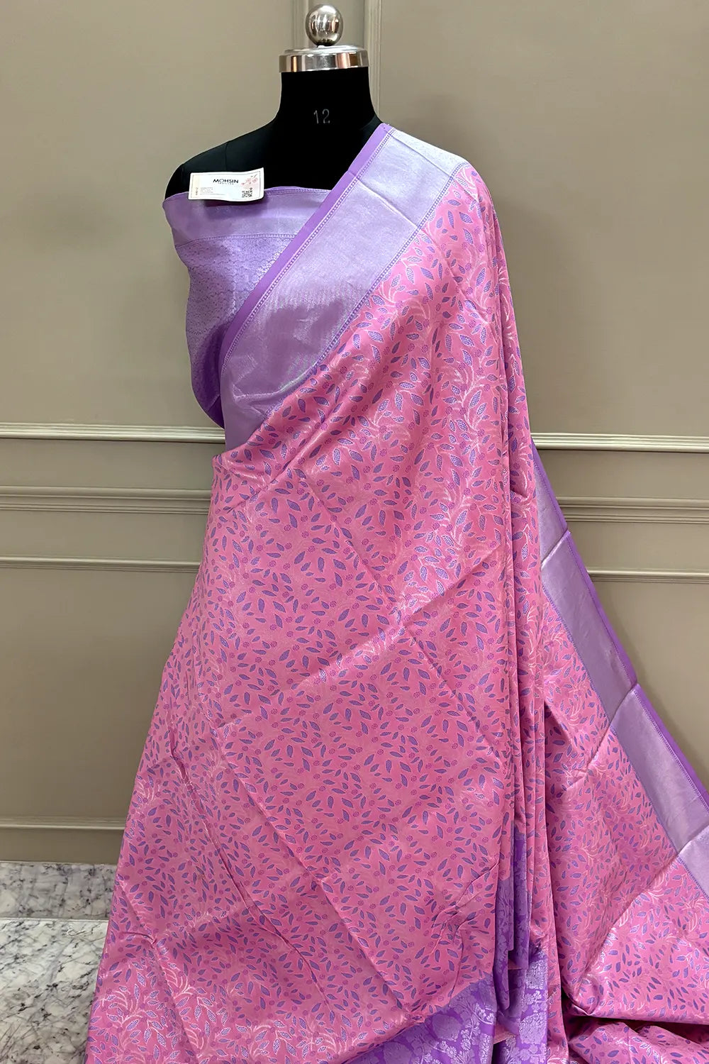 Pink and Lavender Resham Zari Banarasi Silk Saree