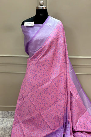 Pink and Lavender Resham Zari Banarasi Silk Saree
