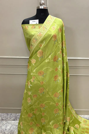 Pista Rosy Jaal Georgette Silk Banarasi Saree