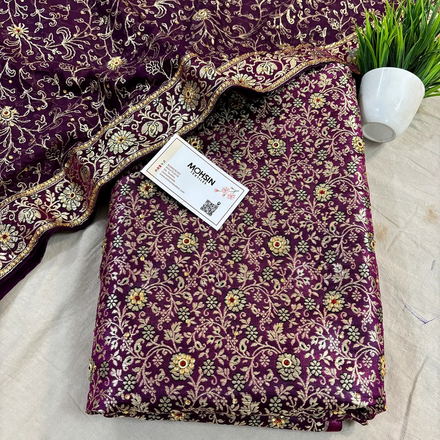 Purple Stone Work Kimkhab Silk Banarasi Gharara