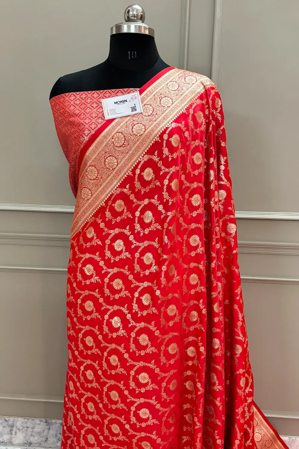 Red Dragon Jaal Katan Silk Banarasi Saree