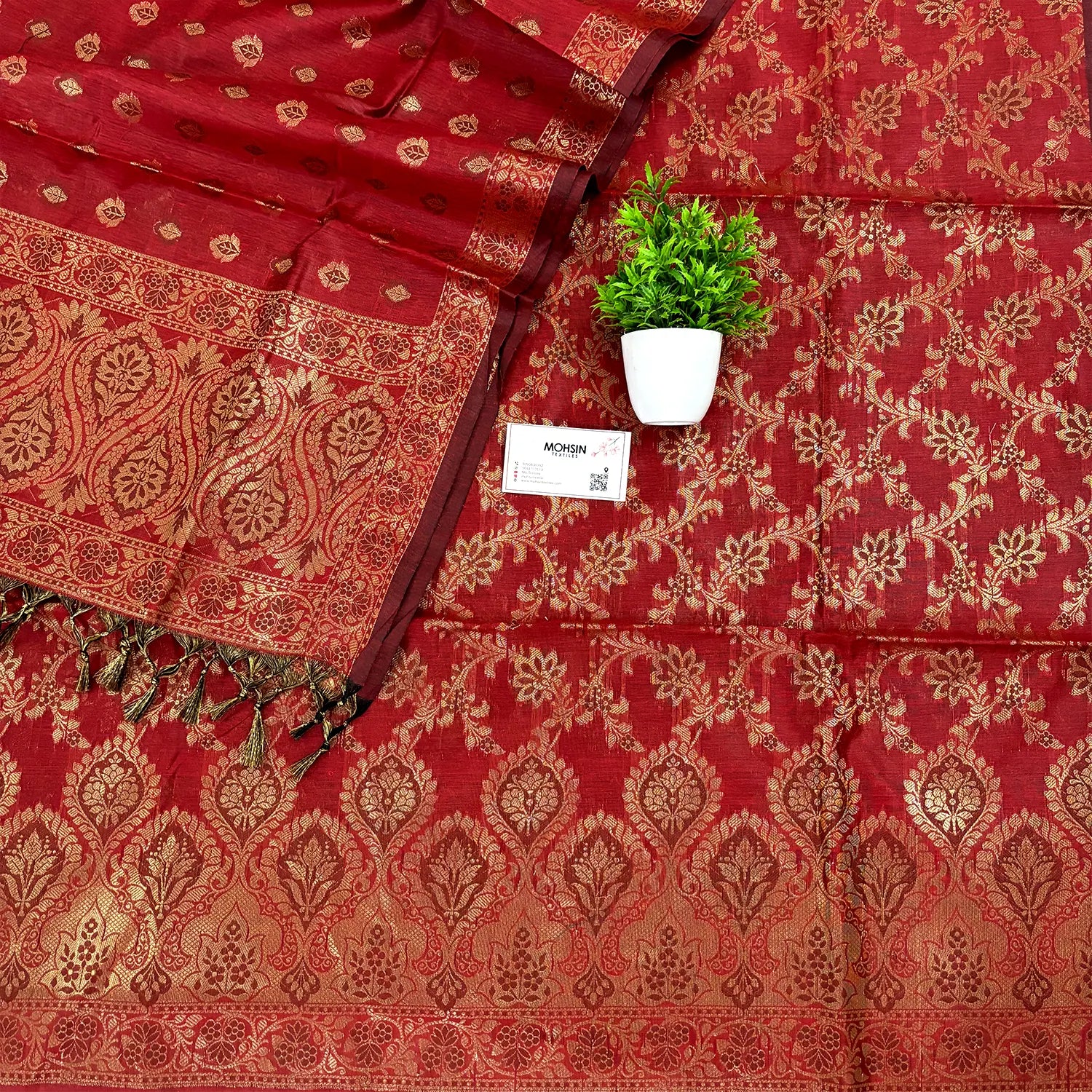 Red Mogambo Jaal Satin Silk Banarasi Suit