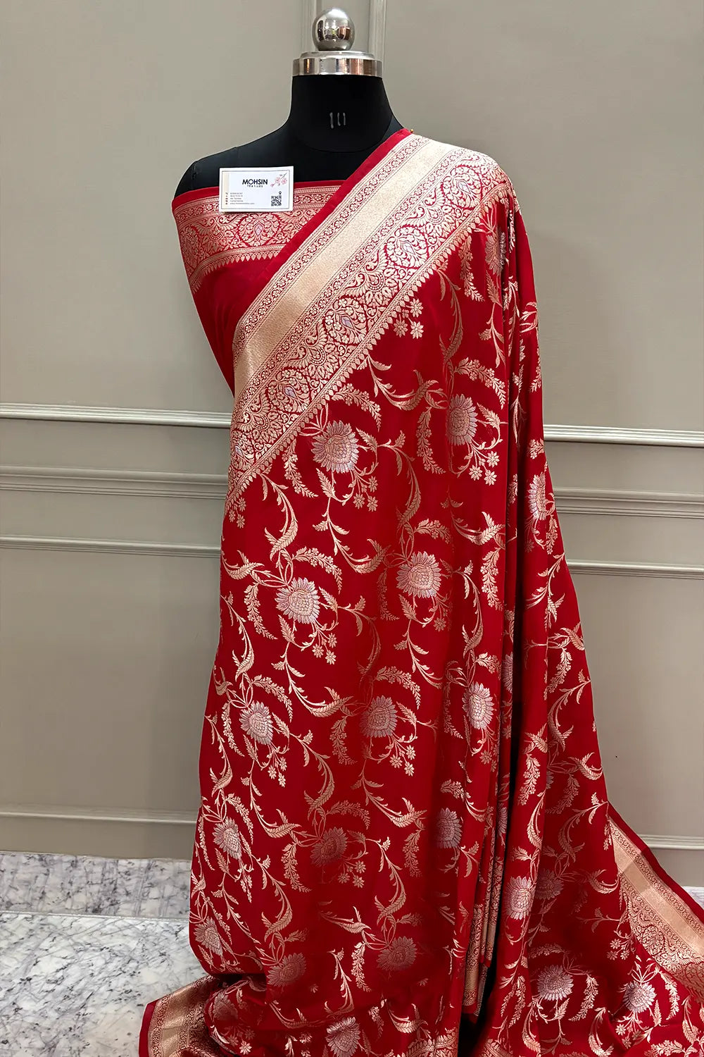 Red Persian Jaal Katan Silk Banarasi Saree