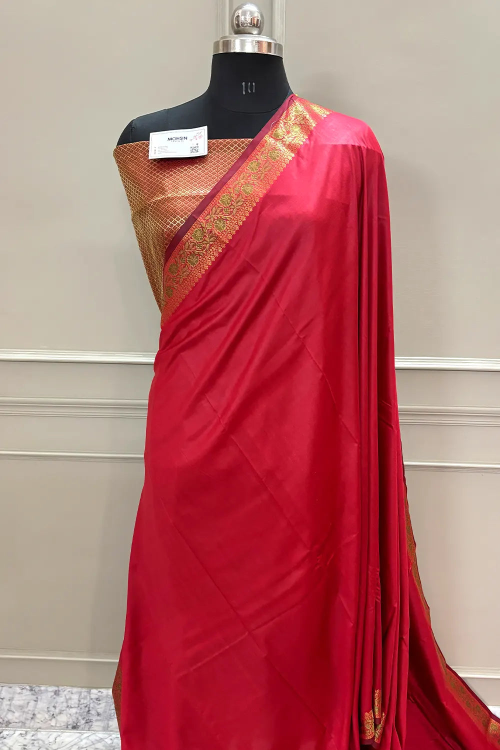 Red Plain Golden Zari Silky Banarasi Saree