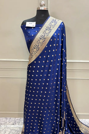 Royal Blue Golden Zari Katan Silk Banarasi Saree
