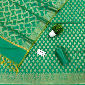 Sea Green Golden Zari Resham Silk Banarasi Suit