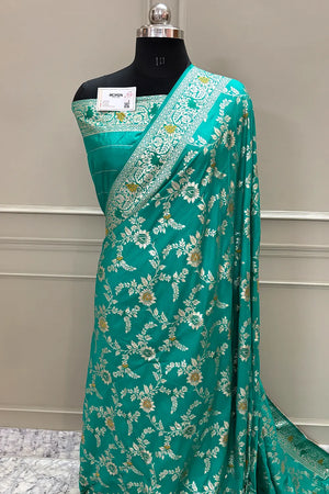 Sea Green Resham Zari Silky Banarasi Saree