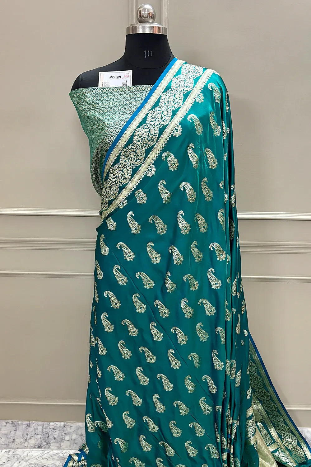 Sea Green Unicorn Buti Katan Silk Banarasi Saree