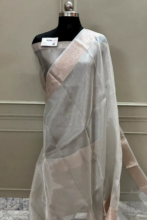 Silver Golden Zari Tissue Silk Banarasi Saree
