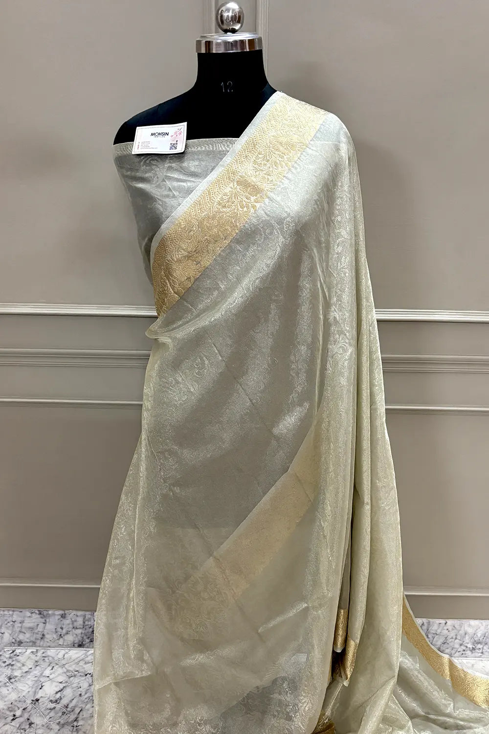 White Ambose Tissue Silk Banarasi Saree