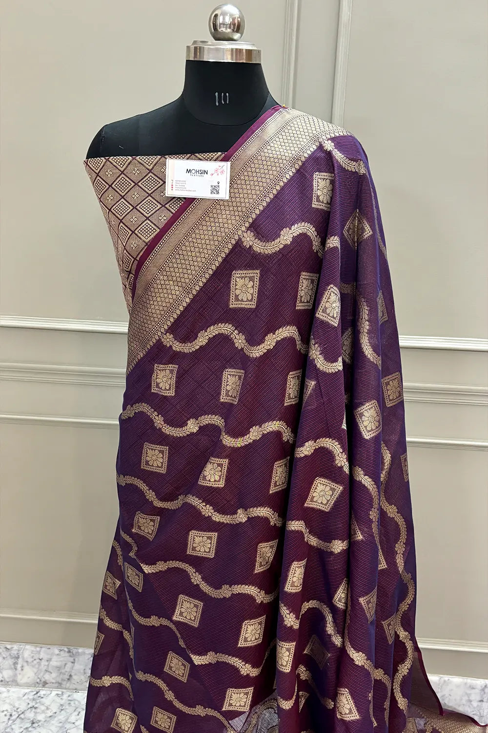 Wine Behti Ganga Chanderi Silk Banarasi Saree