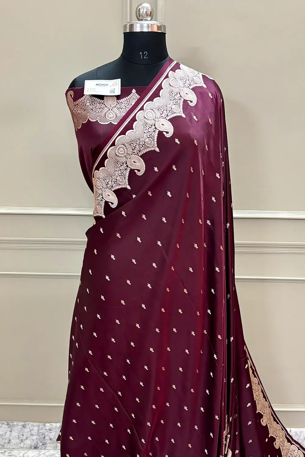 Wine Deepak Buti Katan Silk Banarasi Saree