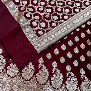 Wine Golden Zari Katan Silk Banarasi Suit