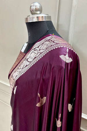 Wine Jellyfish Buti Katan Silk Banarasi Saree