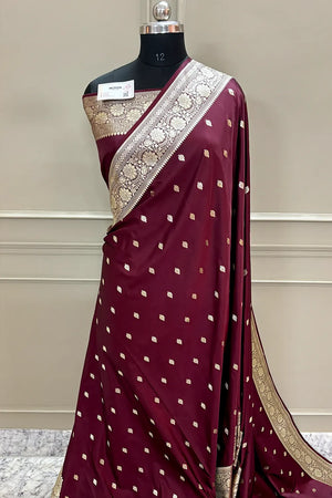 Wine Mario Patti Katan Silk Banarasi Saree