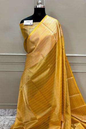 Yellow Golden Zari Tissue Silk Banarasi Saree