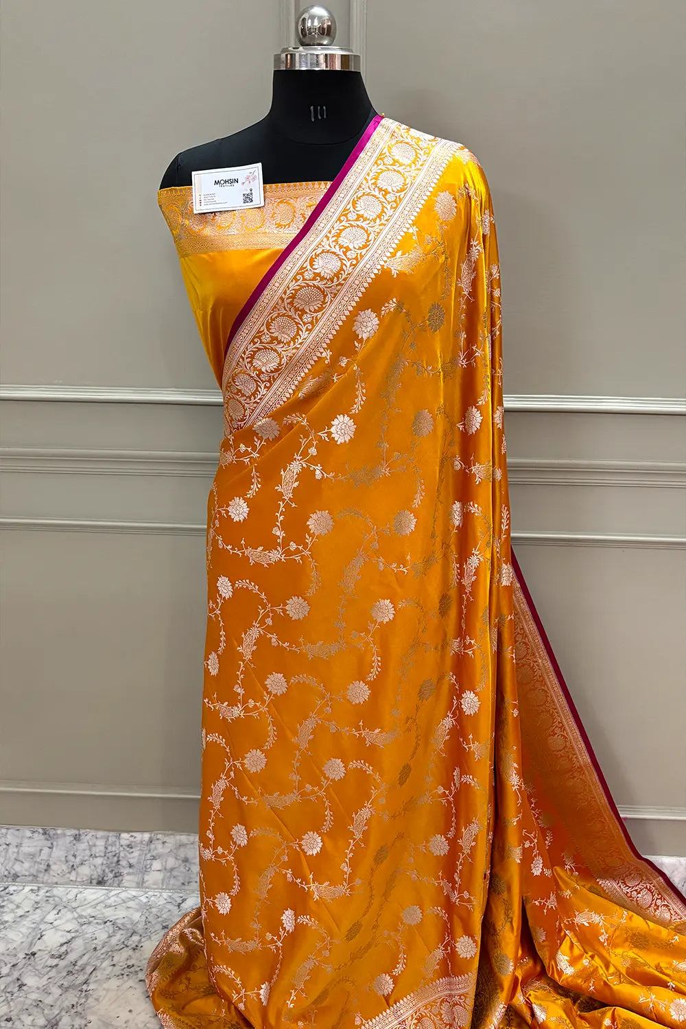 Yellow Makra Jaal Katan Silk Banarasi Saree