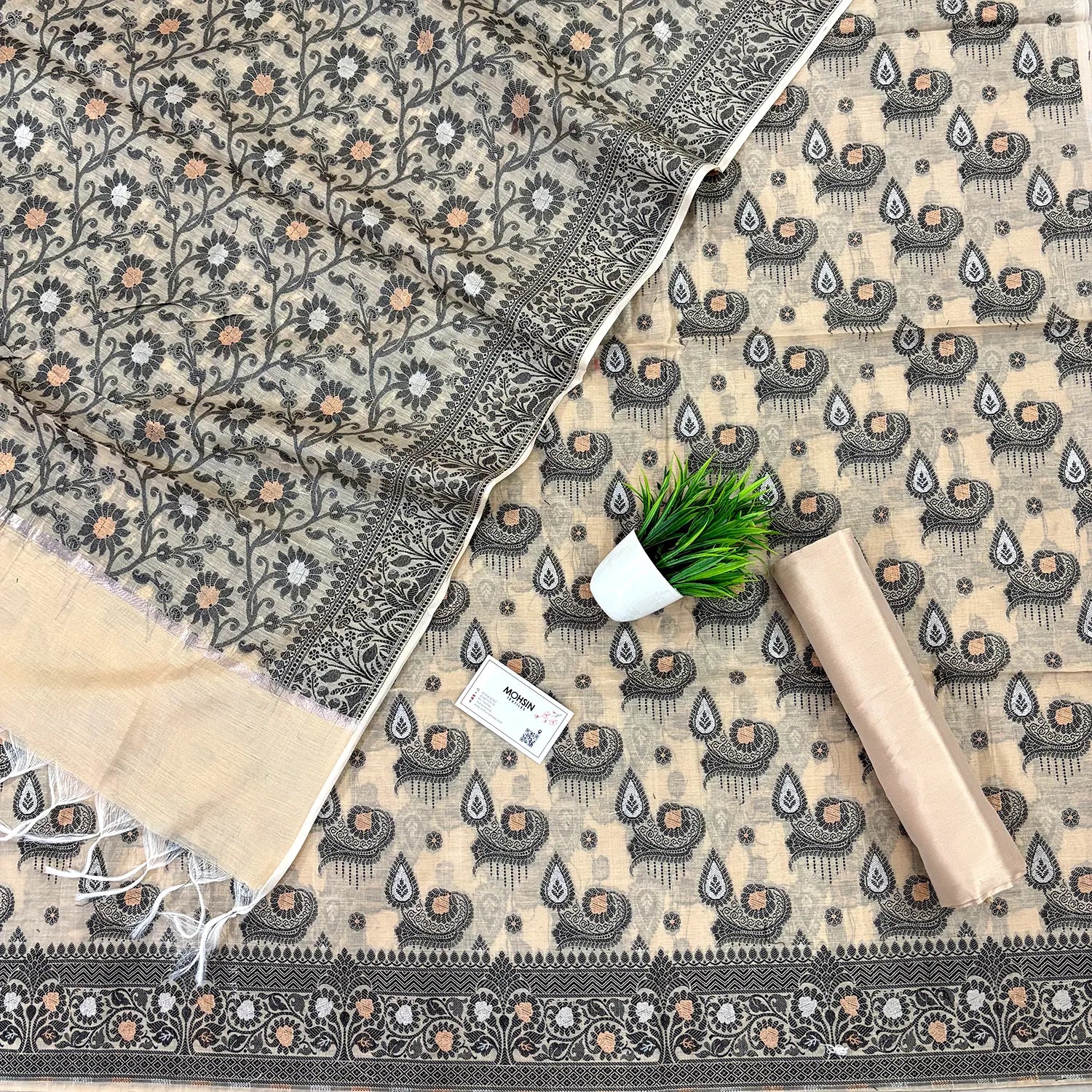 Beige Resham Zari Banarasi Silk Suit