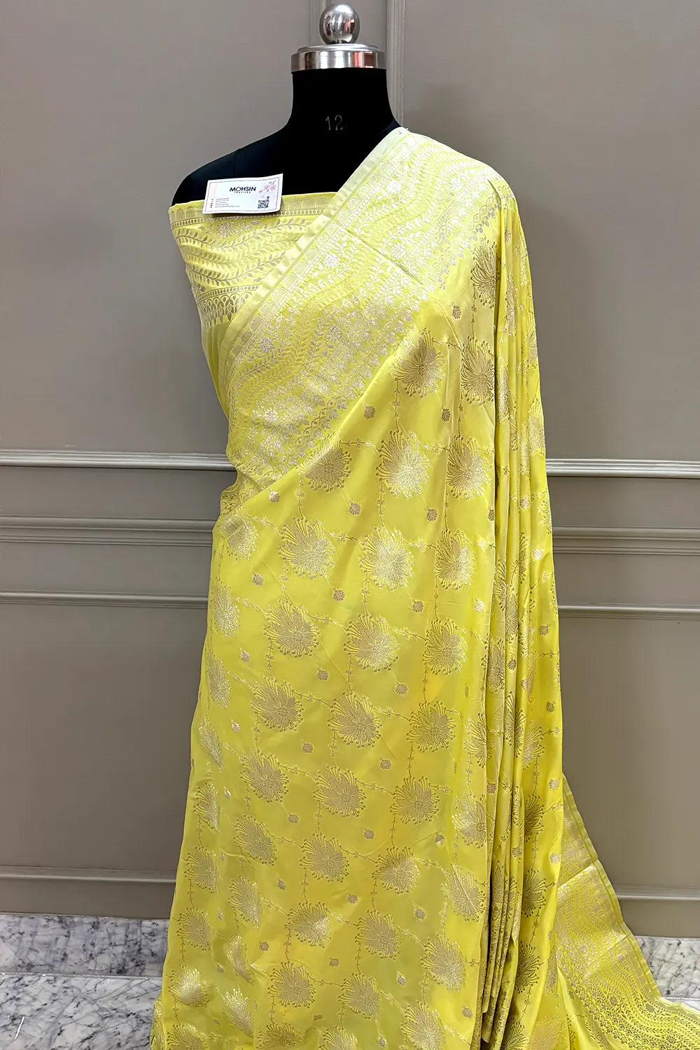 Yellow Spider Jaal Katan Silk Banarasi Saree