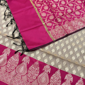 Beige and Pink Kalgha Patta Banarasi Silk Suit