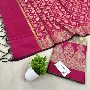 Beige and Pink Kalgha Patta Banarasi Silk Suit