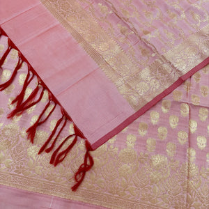 Baby Pink Sunflower Katan Silk Banarasi Suit