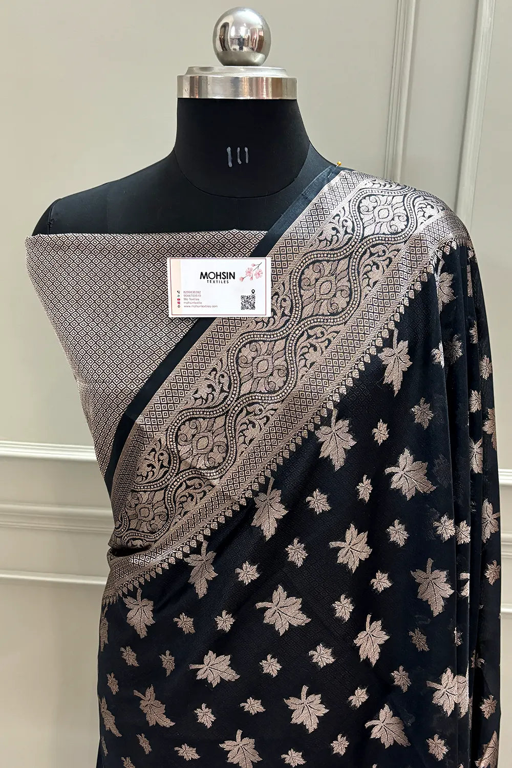 Black Autumn Buti Chanderi Silk Banarasi Saree