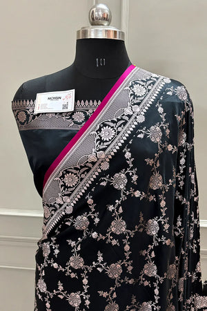 Black Jhanjaal Katan Silk Banarasi Saree