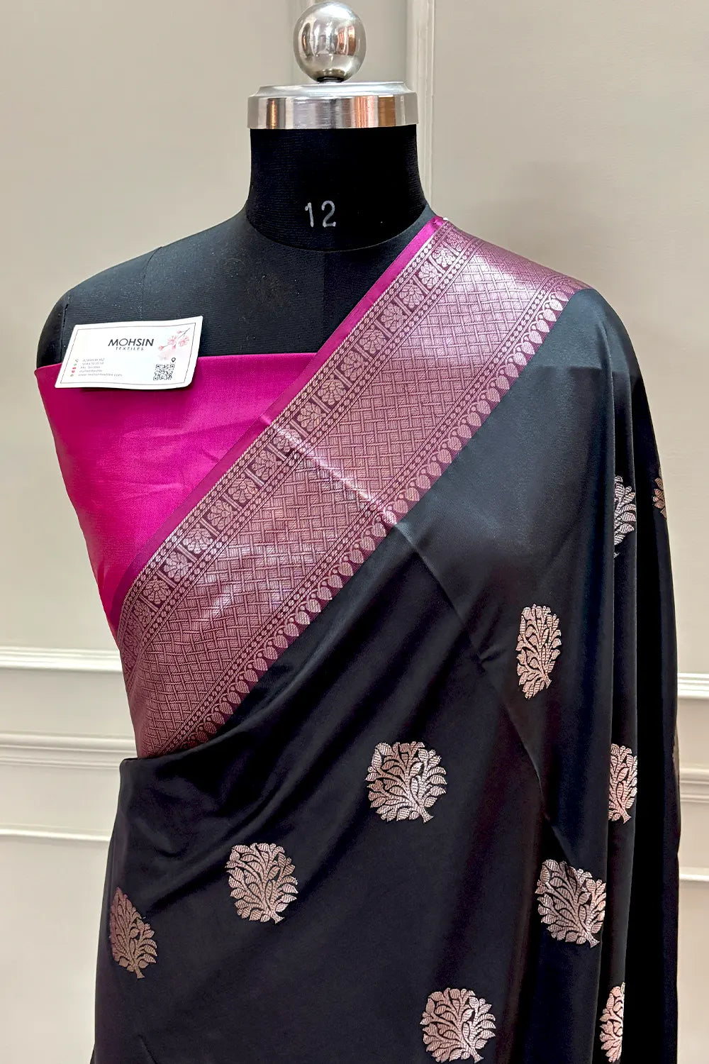 Black and Pink Golden Zari Banarasi Silk Saree