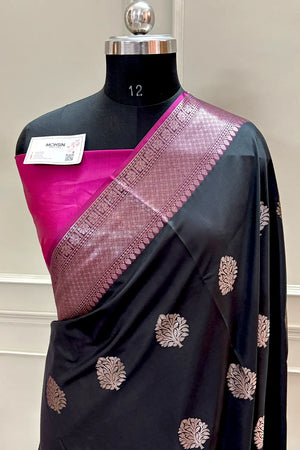 Black and Pink Golden Zari Banarasi Silk Saree