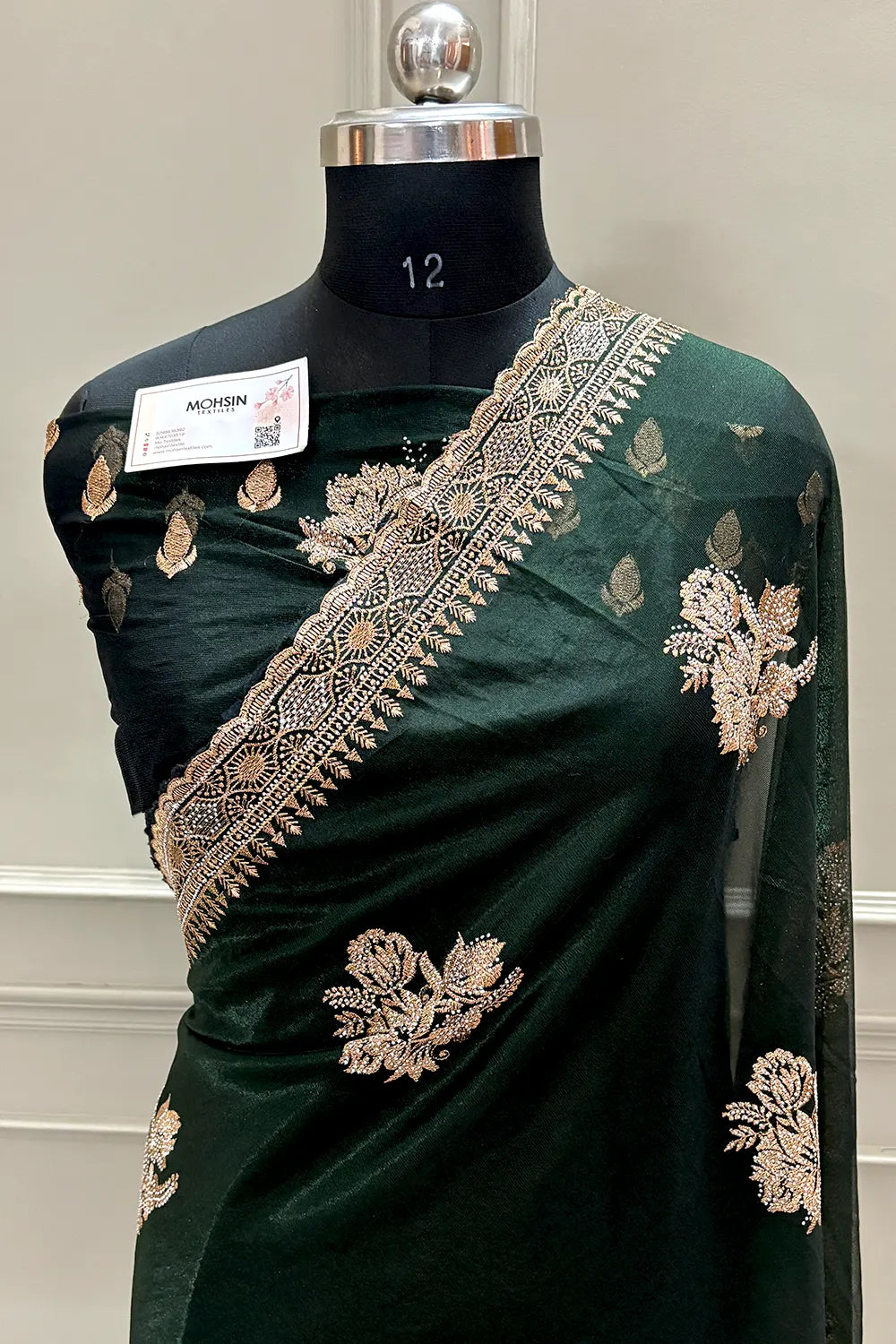 Bottle Green Embordiery Siroski Work Silk Saree