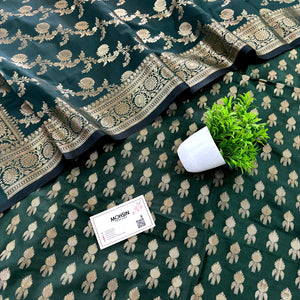 Bottle Green Rocket Buti Satin Silk Banarasi Suit