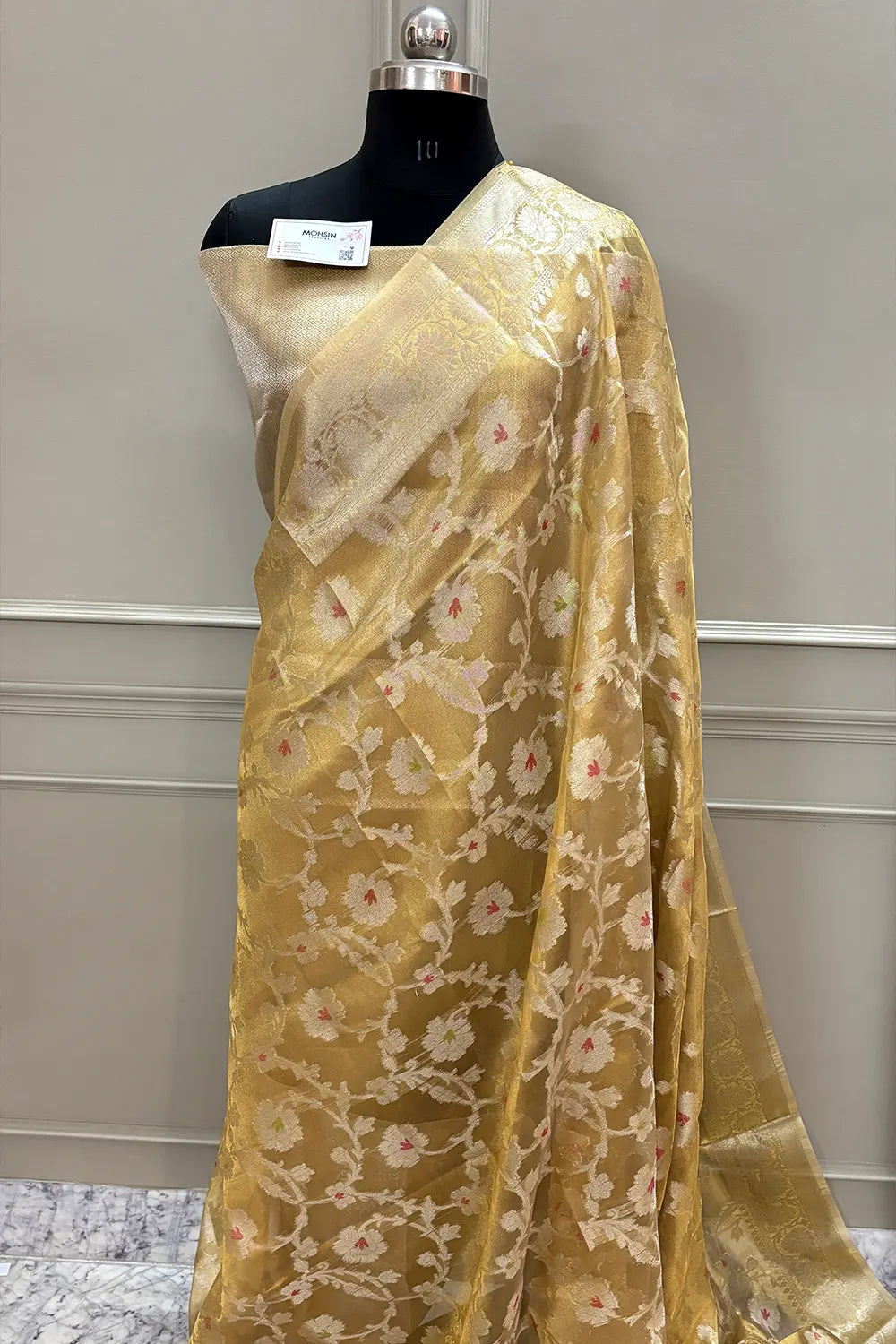 Gold Golden Zari Tissue Silk Banarasi Saree