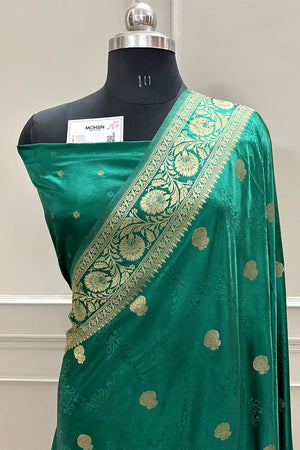 Green Golden Zari Katan Silk Banarasi Saree