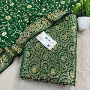 Green Murrah Jaal Stone Work Kimkhab Silk Banarasi Gharara