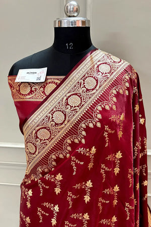 Maroon Floranza Katan Silk Banarasi Saree