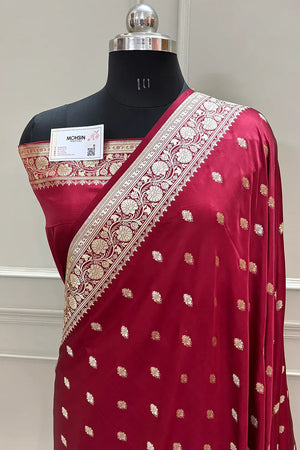 Maroon Flying Buti Katan Silk Banarasi Saree