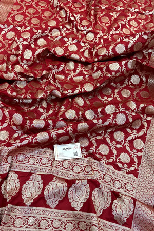 Maroon Golden Zari Katan Silk Banarasi Dupatta