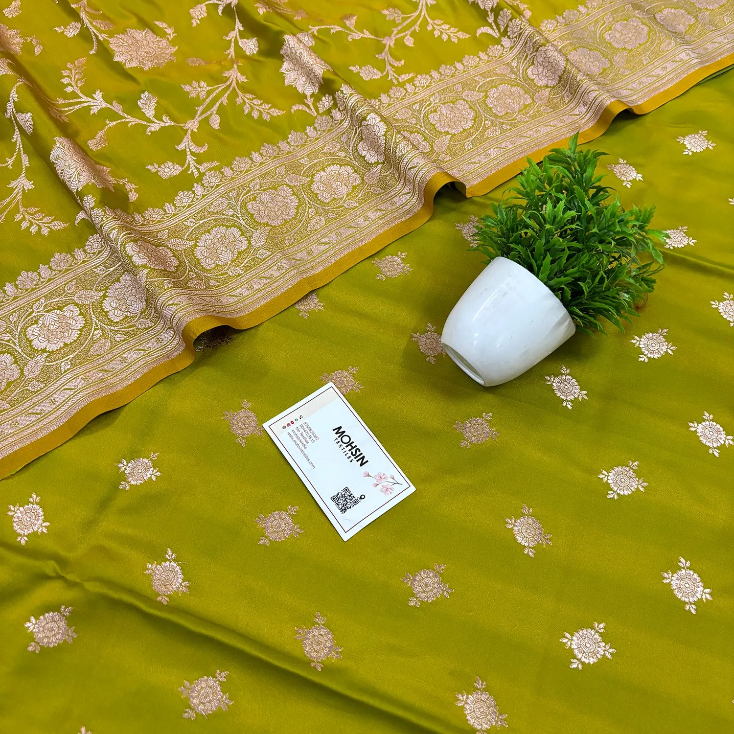 Mehendi Ganga Ghat Katan Silk Banarasi Suit