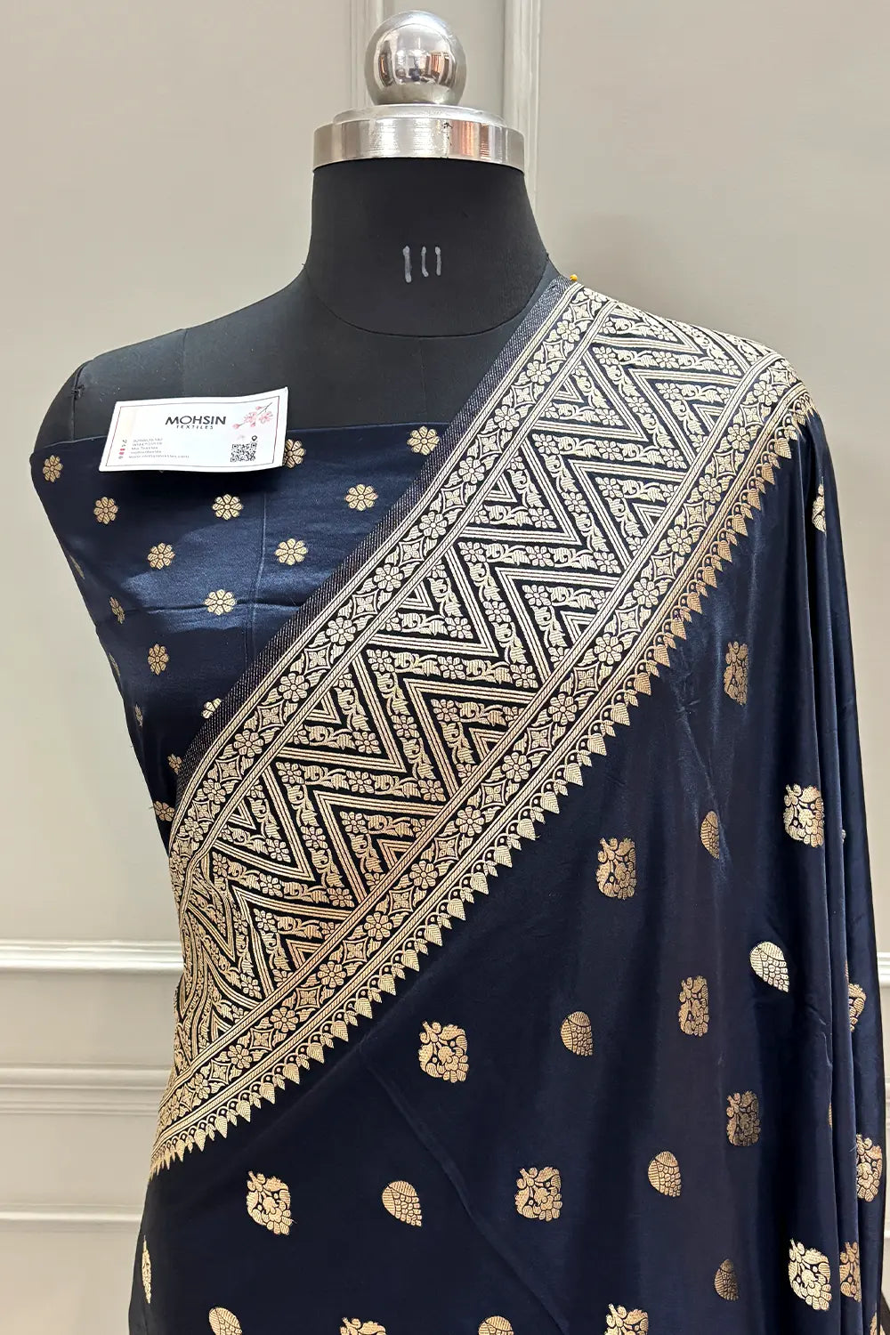 Navy Blue Chagan Patti Katan Silk Banarasi Saree