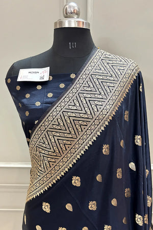 Navy Blue Chagan Patti Katan Silk Banarasi Saree