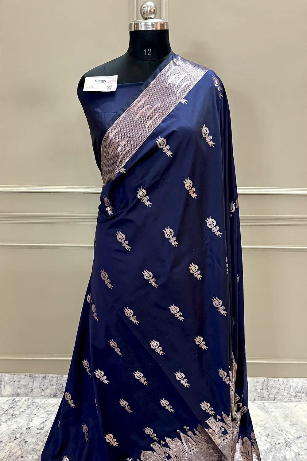 Navy Blue Kalyug Satin Silk Banarasi Saree