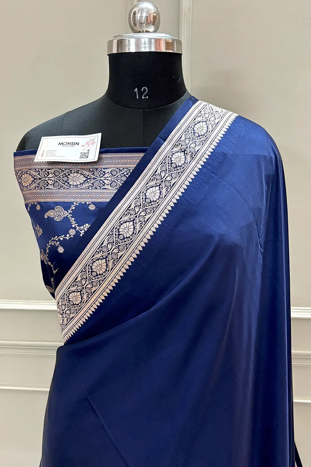 Navy Blue Zari Border Katan Silk Banarasi Saree