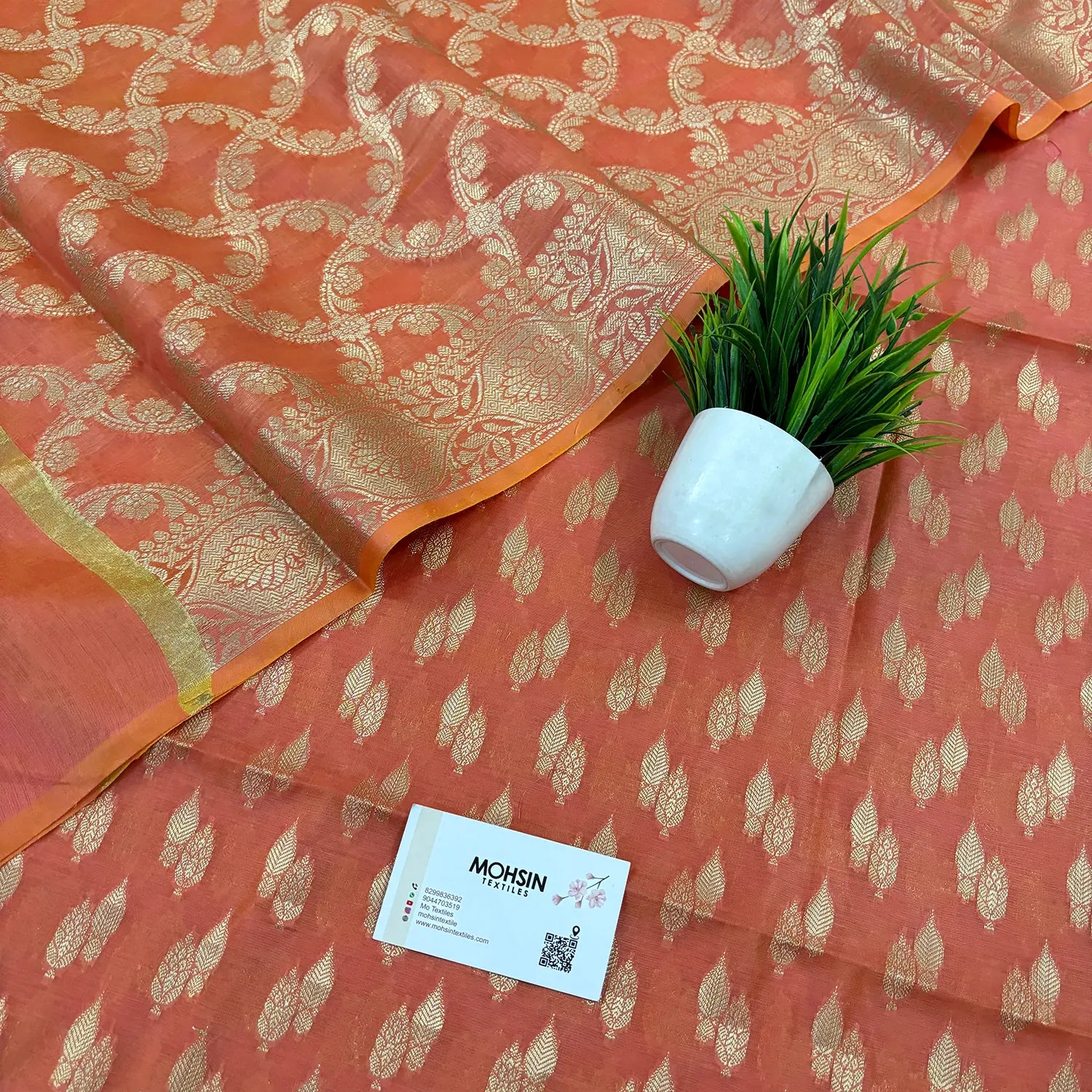 Peach Golden Zari Resham Silk Banarasi Suit