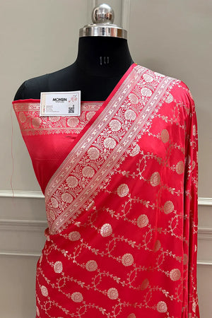 Peach Ropeway Jaal Katan Silk Banarasi Saree