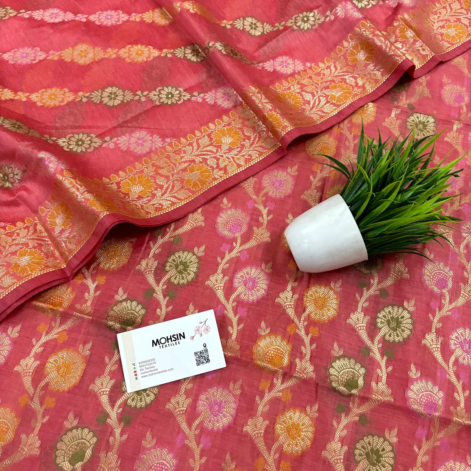 Peach Sindhuri Phool Resham Silk Banarasi Suit