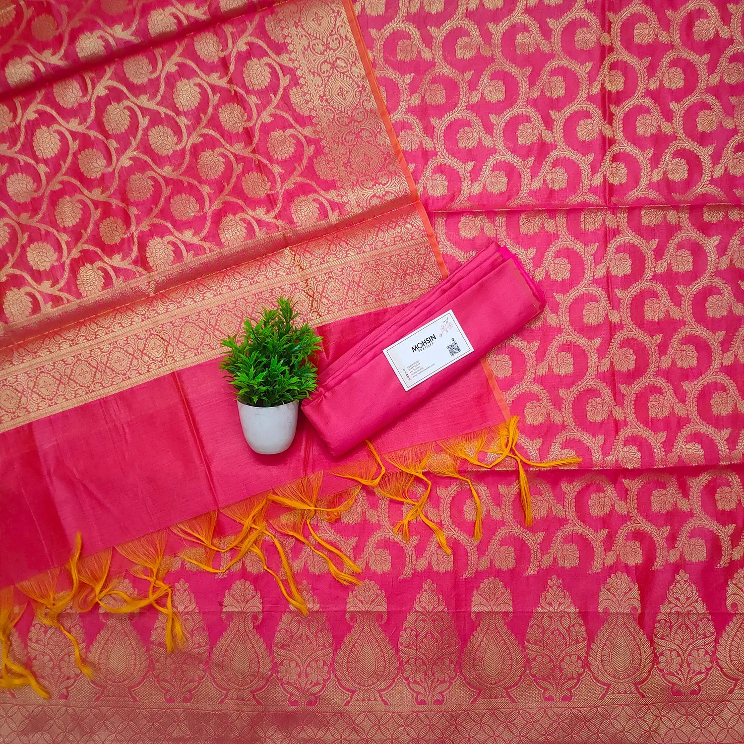 Pink Golden Zari Banarasi Silk Suit