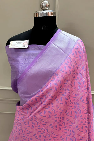 Pink and Lavender Resham Zari Banarasi Silk Saree